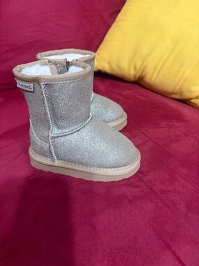 BearPaw Glitter Plush-Lined Kids Boots - Silver